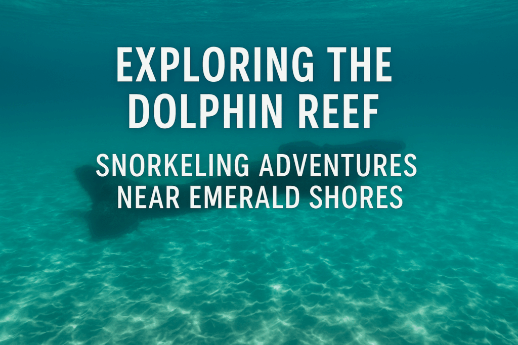 Underwater view of the Dolphin Reef near Miramar Beach, Florida, showing reef structures under clear turquoise water with sunlight streaming through, used as a snorkeling blog banner.